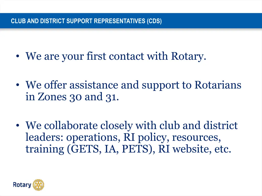 club and district support representatives cds