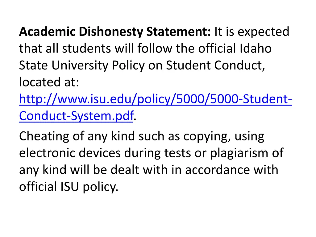 academic dishonesty statement it is expected that