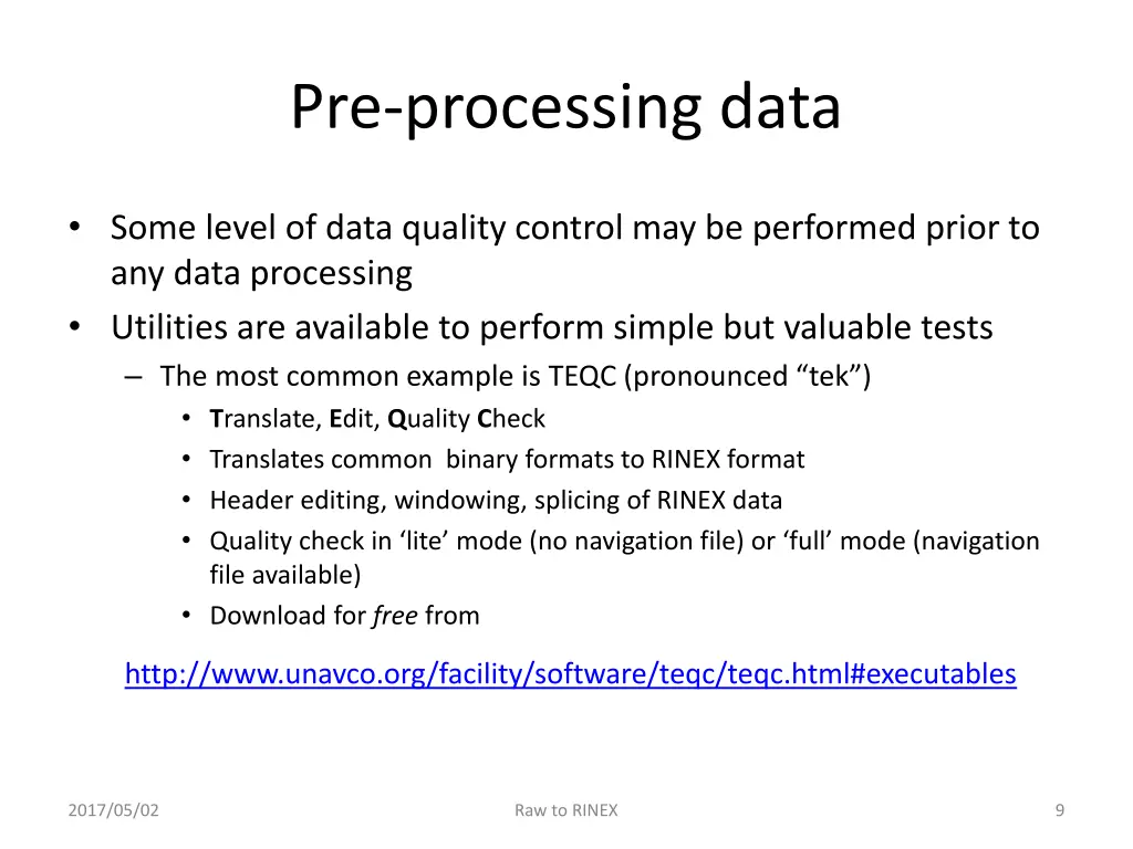 pre processing data