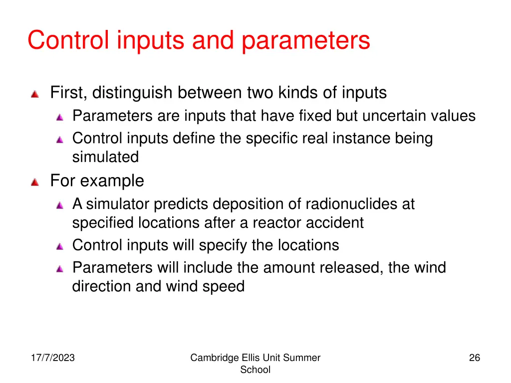 control inputs and parameters