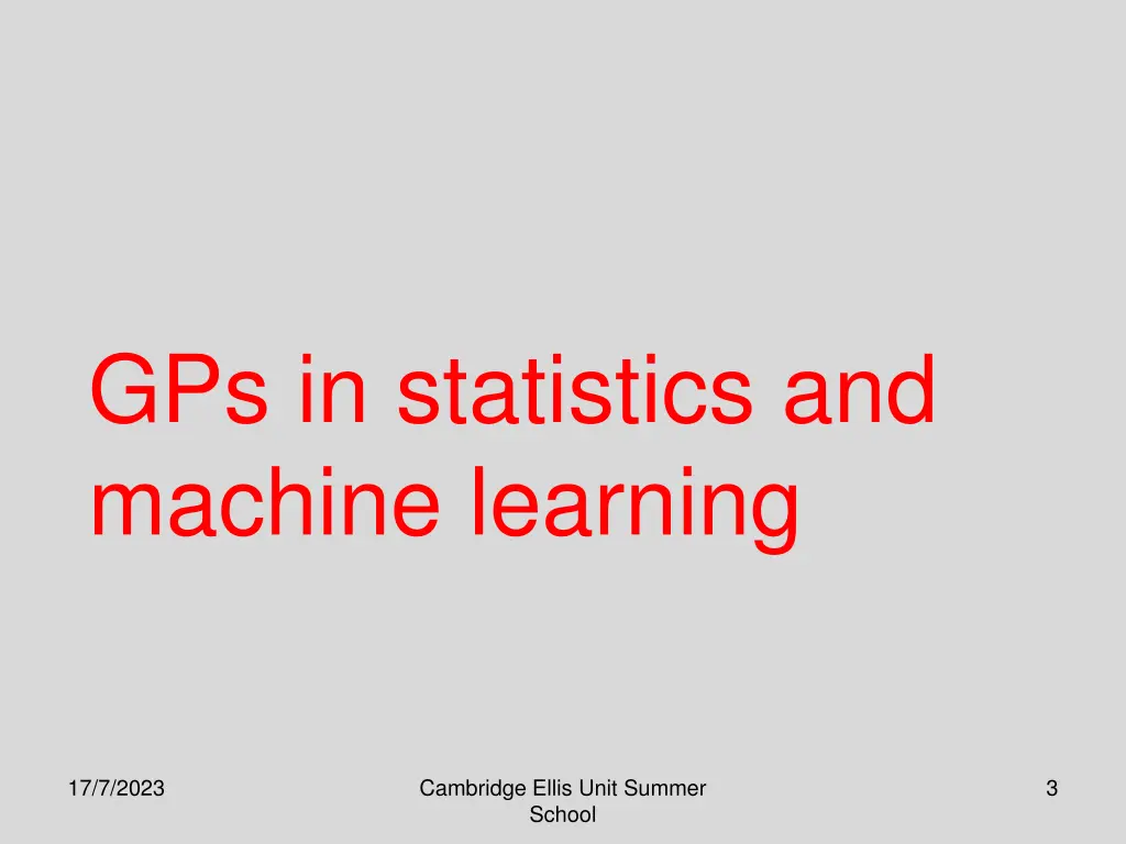 gps in statistics and machine learning