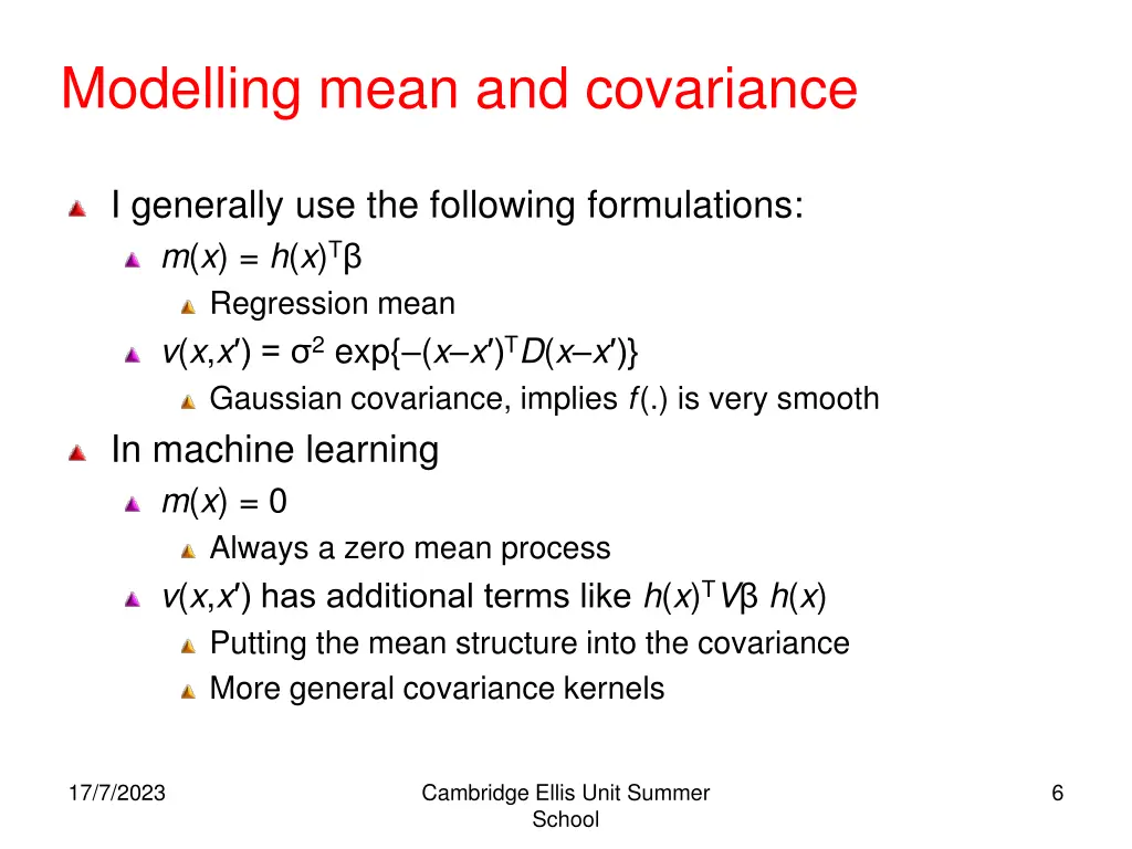 modelling mean and covariance