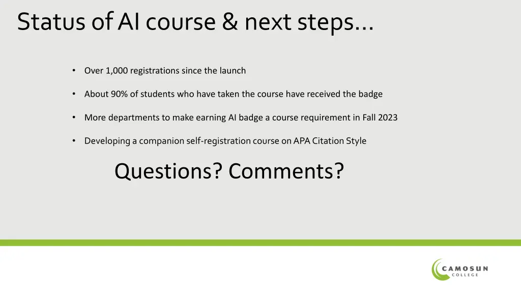 status of ai course next steps