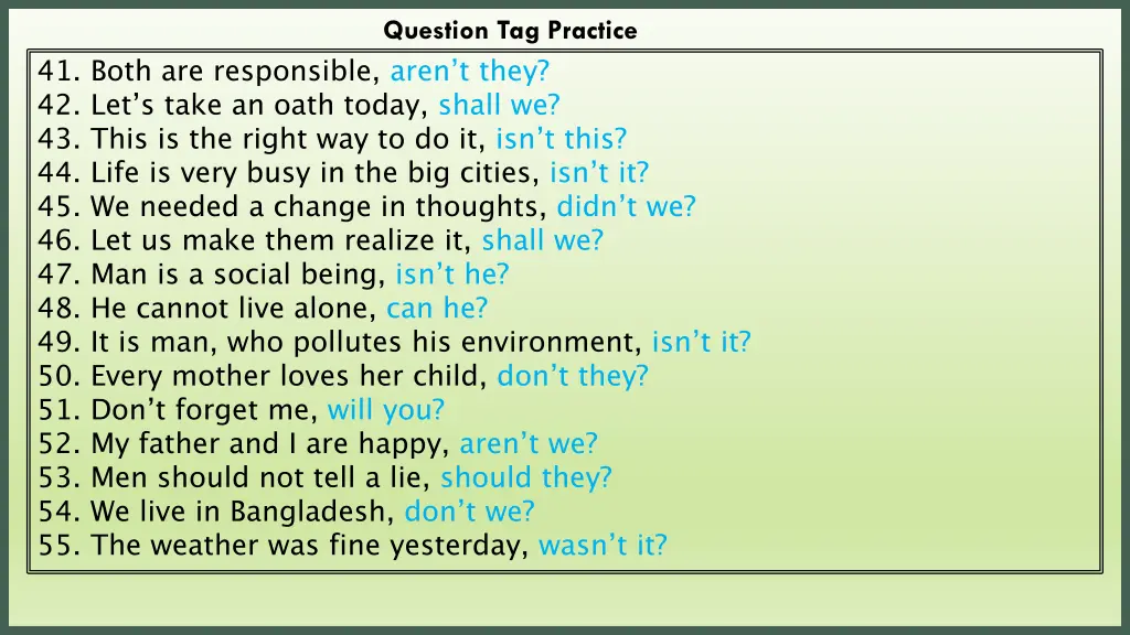 question tag practice 10