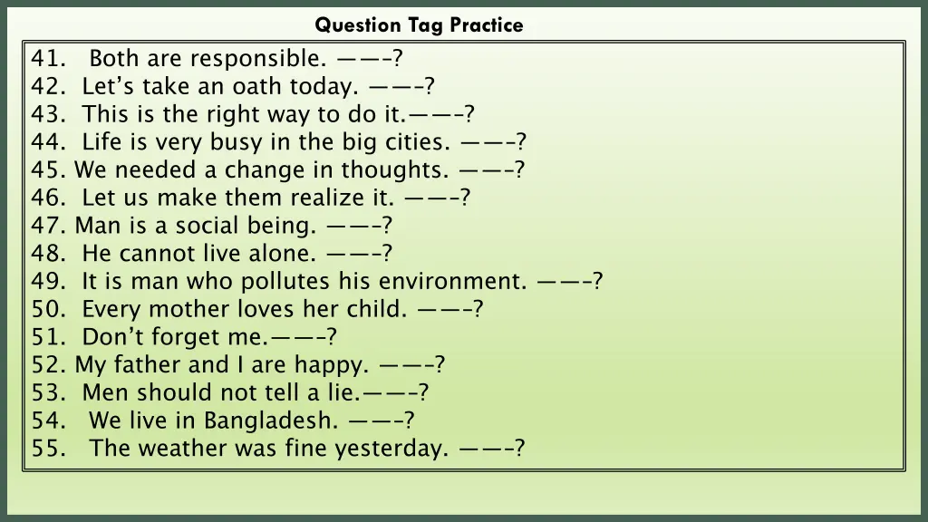 question tag practice 9