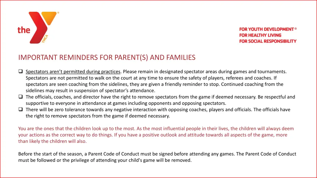 important reminders for parent s and families