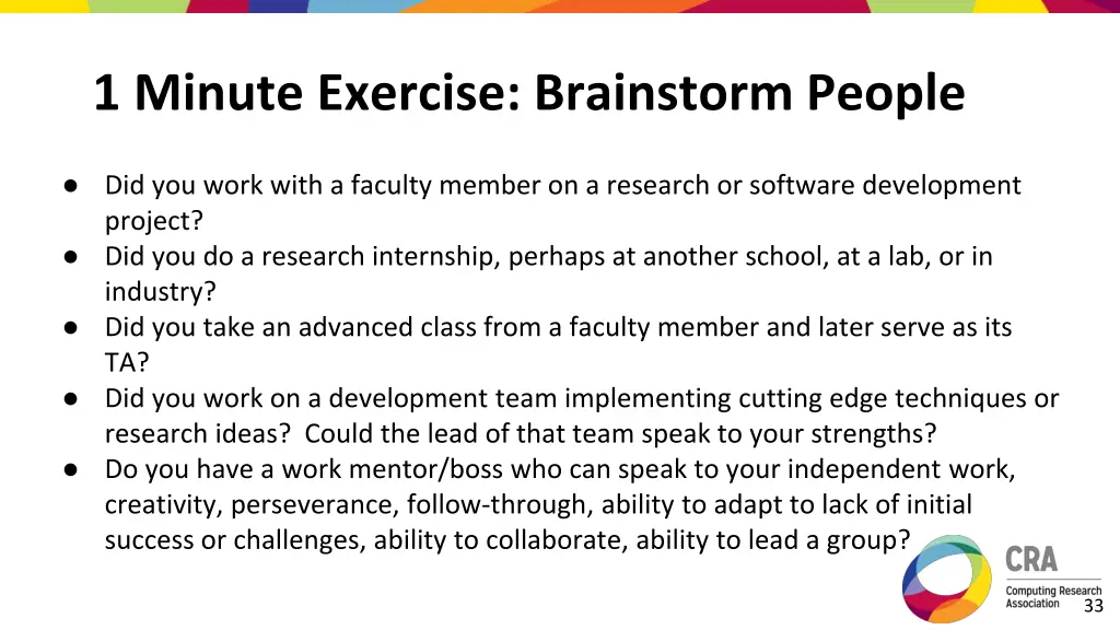 1 minute exercise brainstorm people