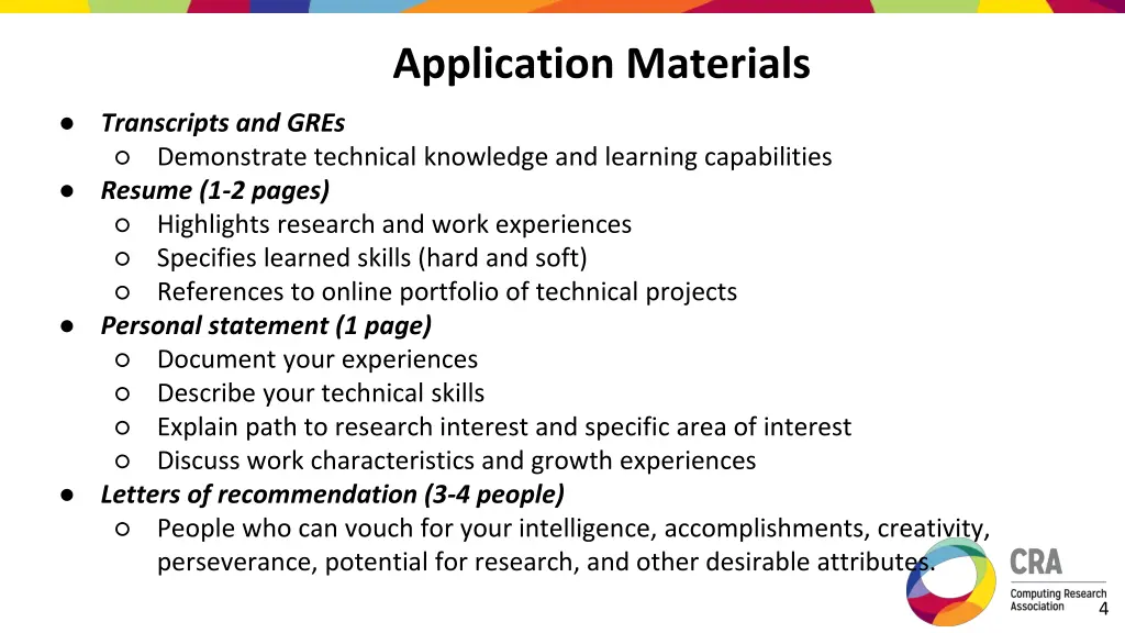 application materials