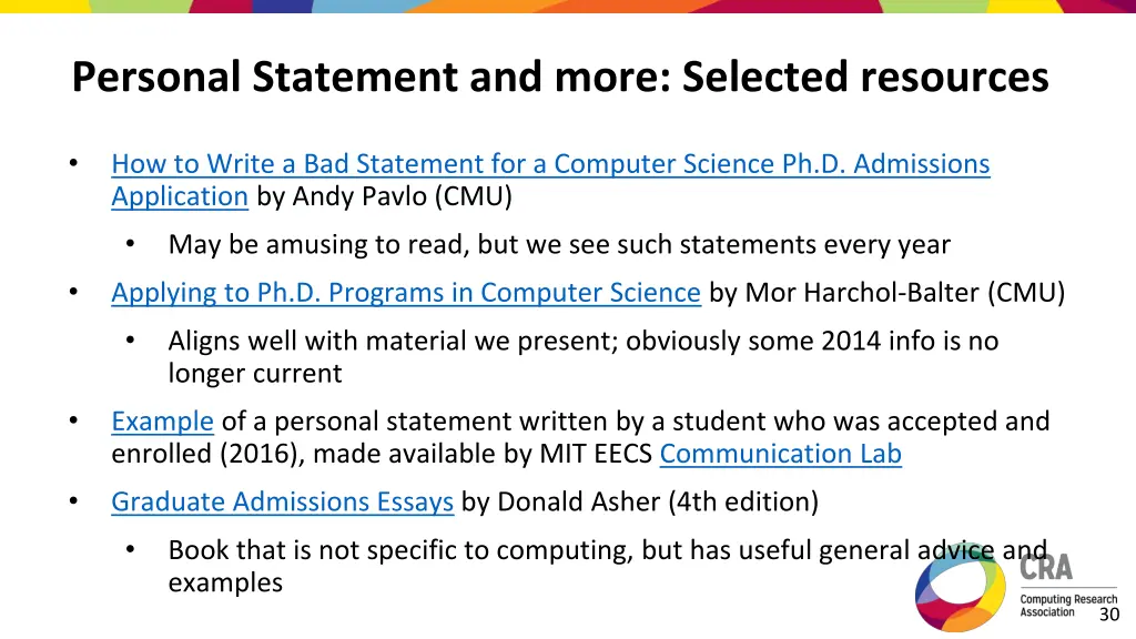 personal statement and more selected resources