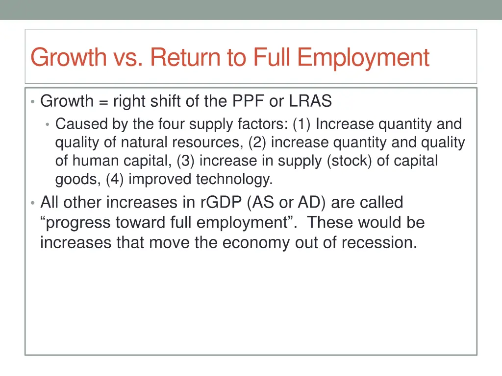 growth vs return to full employment