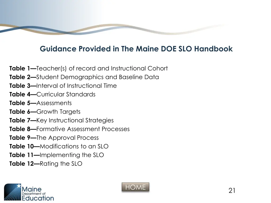 guidance provided in the maine doe slo handbook