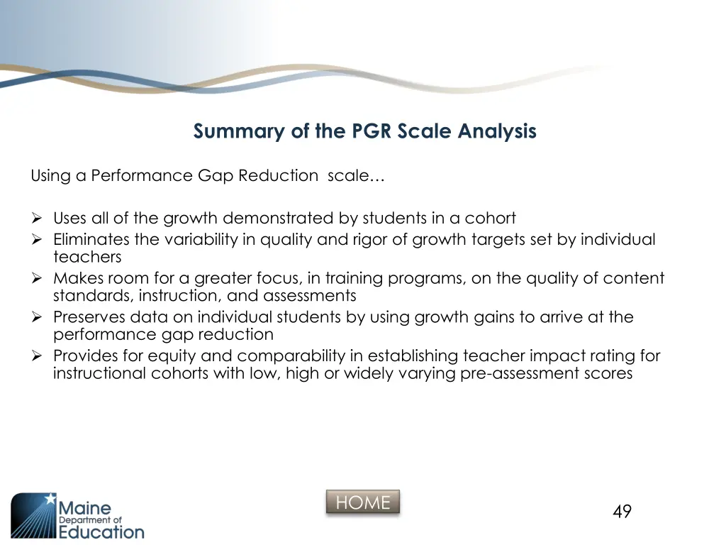 summary of the pgr scale analysis