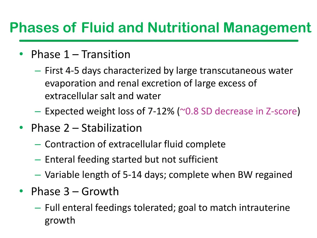 phases of fluid and nutritional management