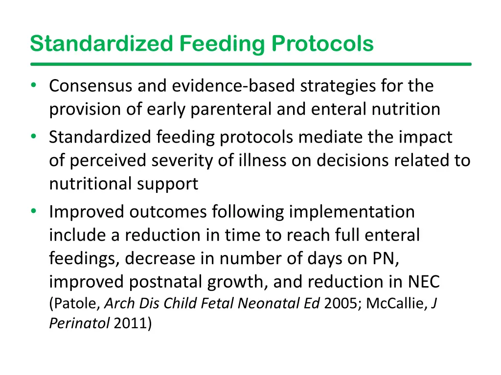 standardized feeding protocols