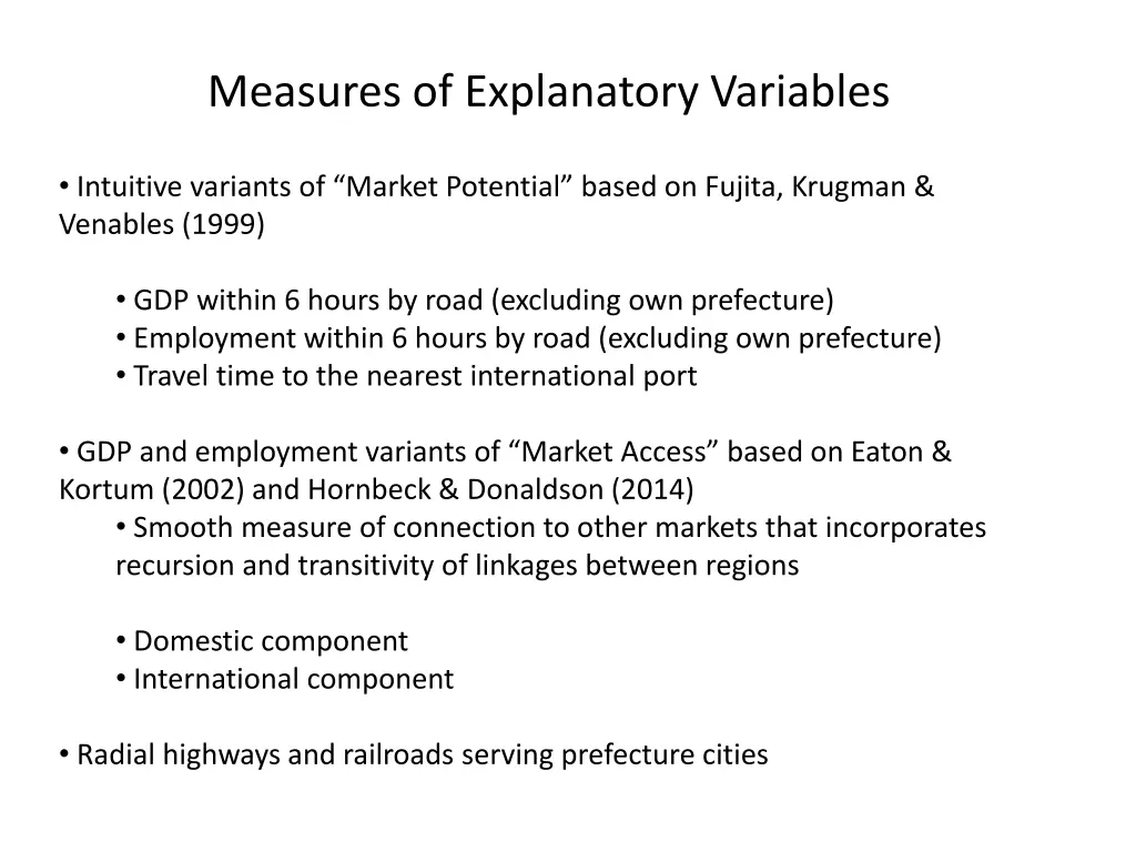 measures of explanatory variables