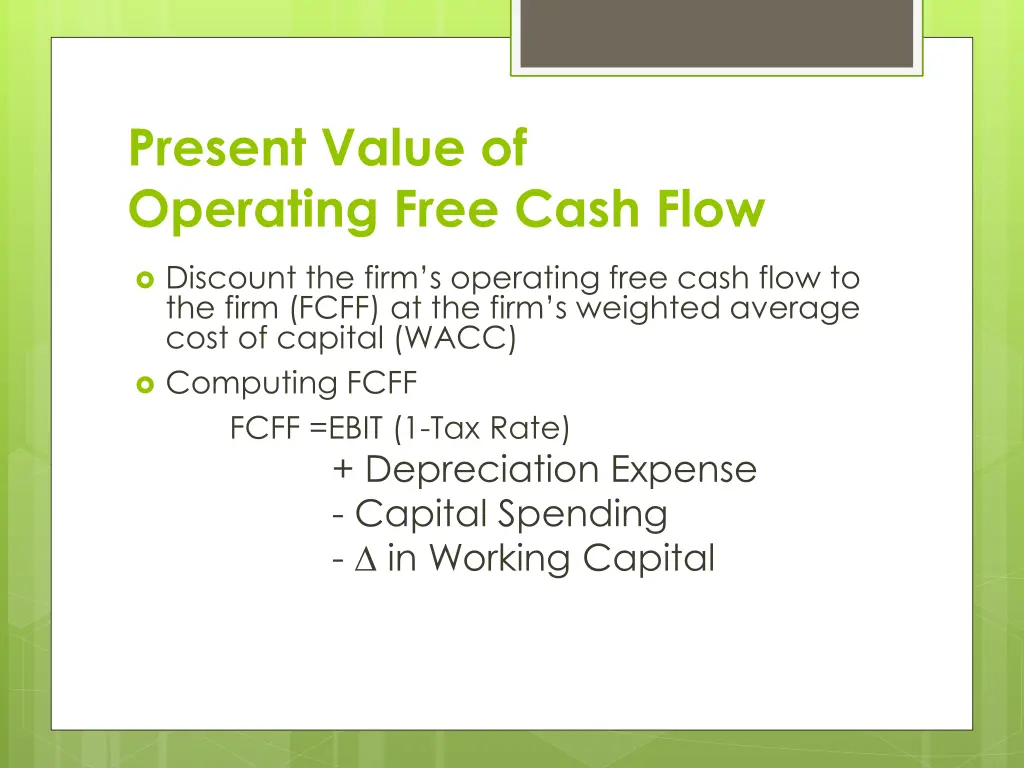 present value of operating free cash flow