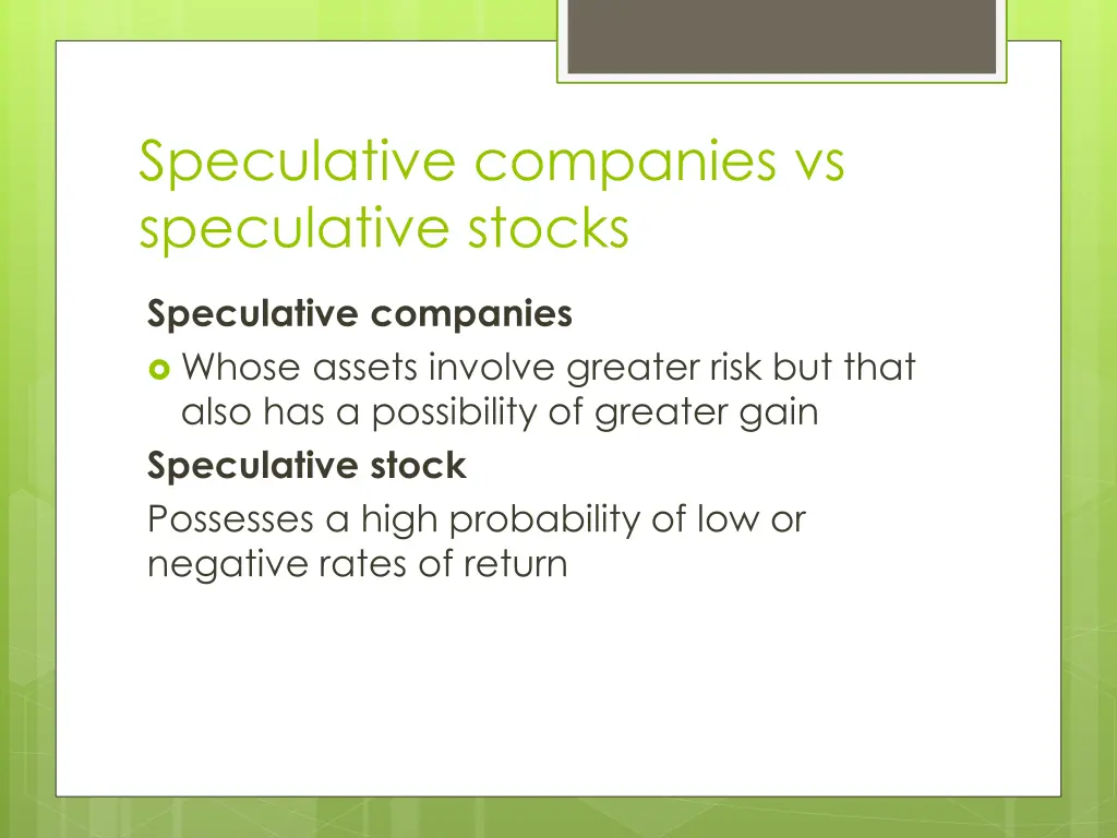 speculative companies vs speculative stocks