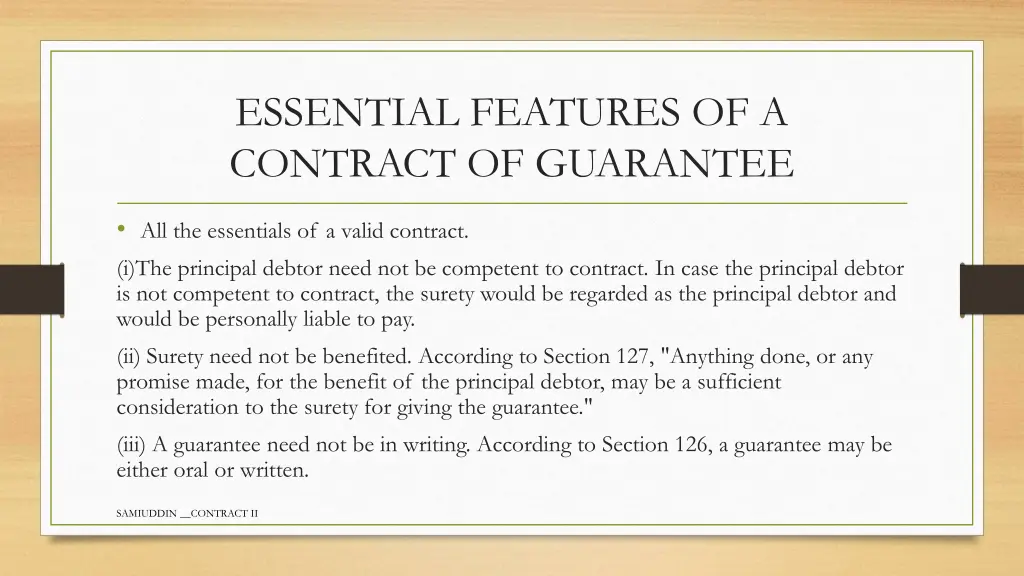 essential features of a contract of guarantee