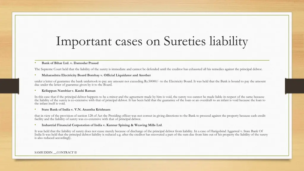 important cases on sureties liability