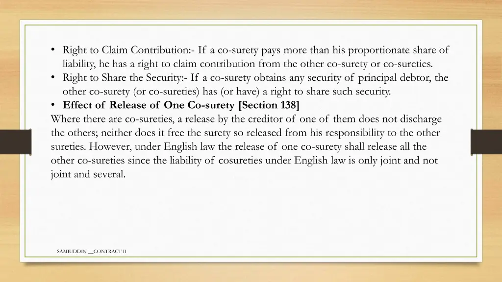 right to claim contribution if a co surety pays