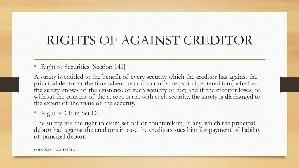 rights of against creditor