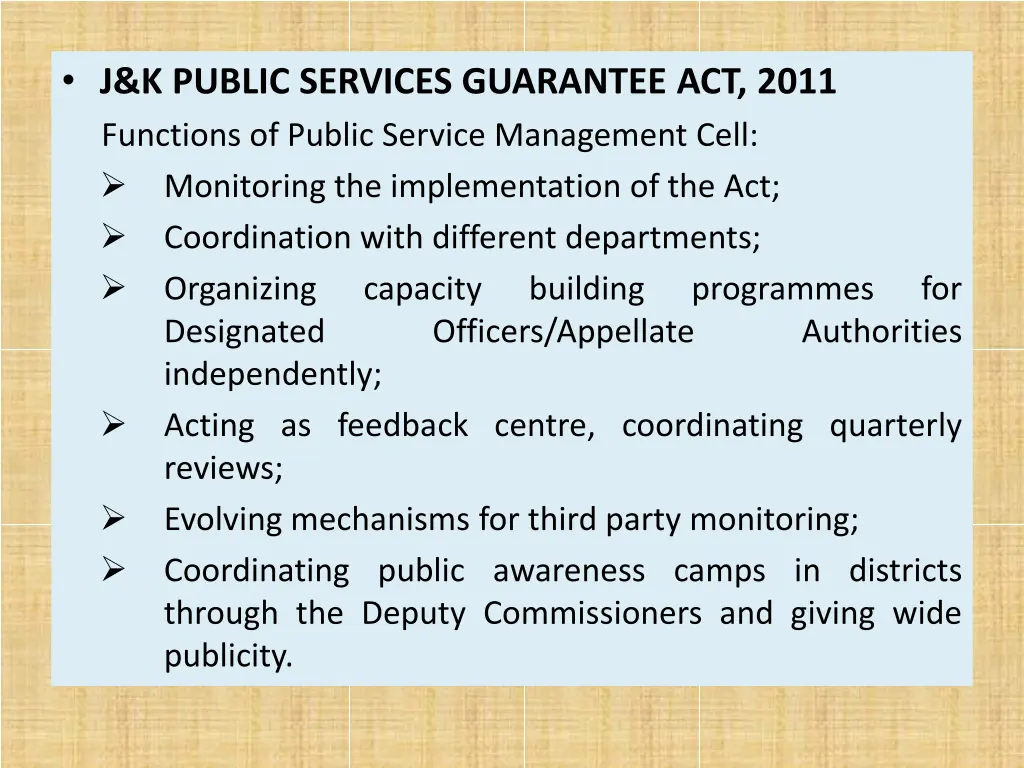 j k public services guarantee act 2011 functions