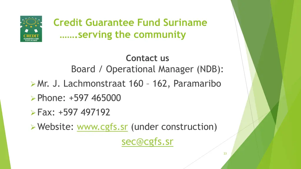 credit guarantee fund suriname serving