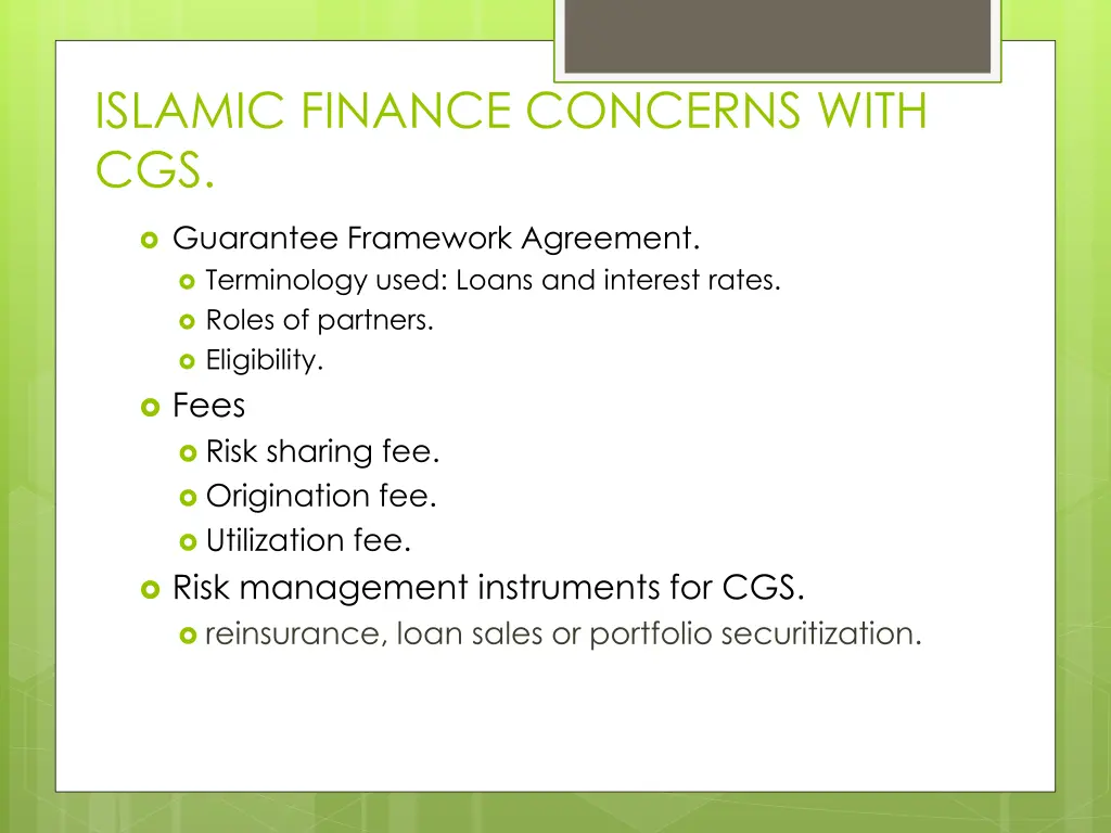 islamic finance concerns with cgs