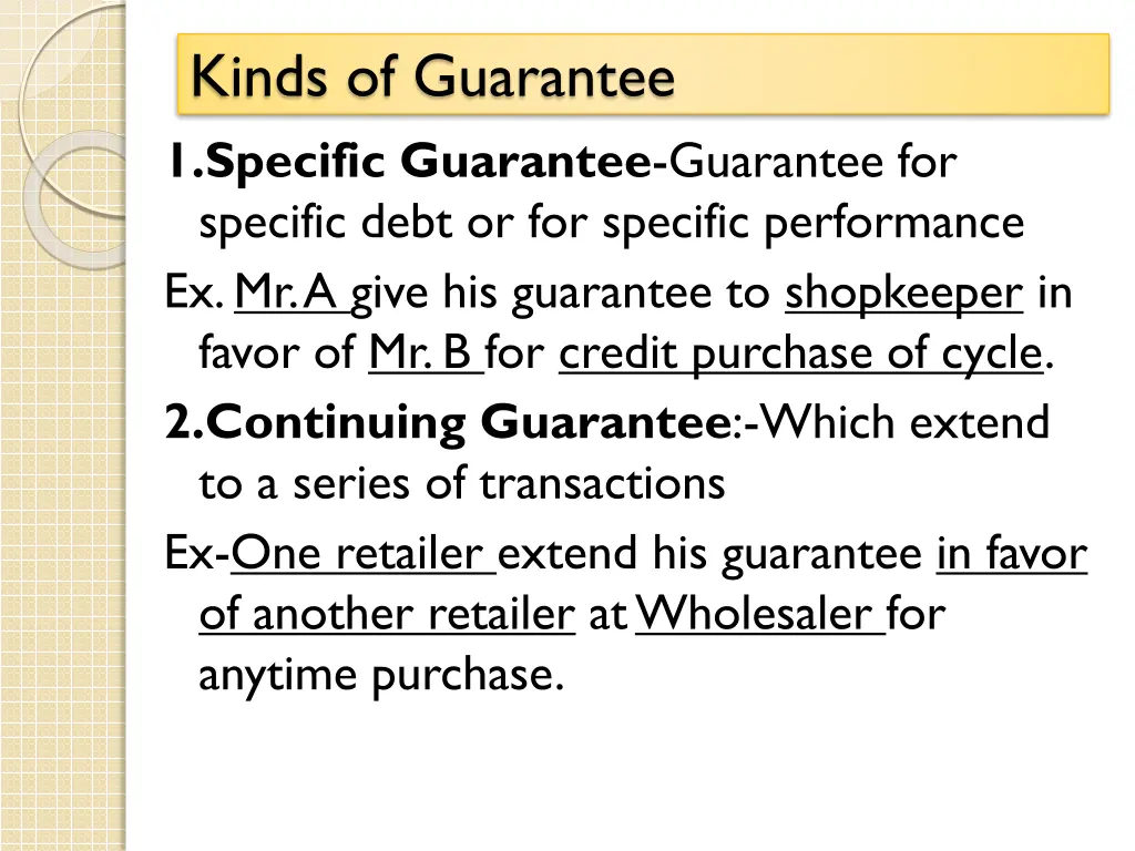 kinds of guarantee 1 specific guarantee guarantee