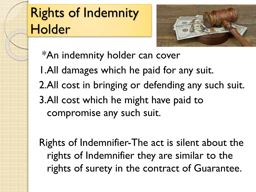 rights of indemnity holder