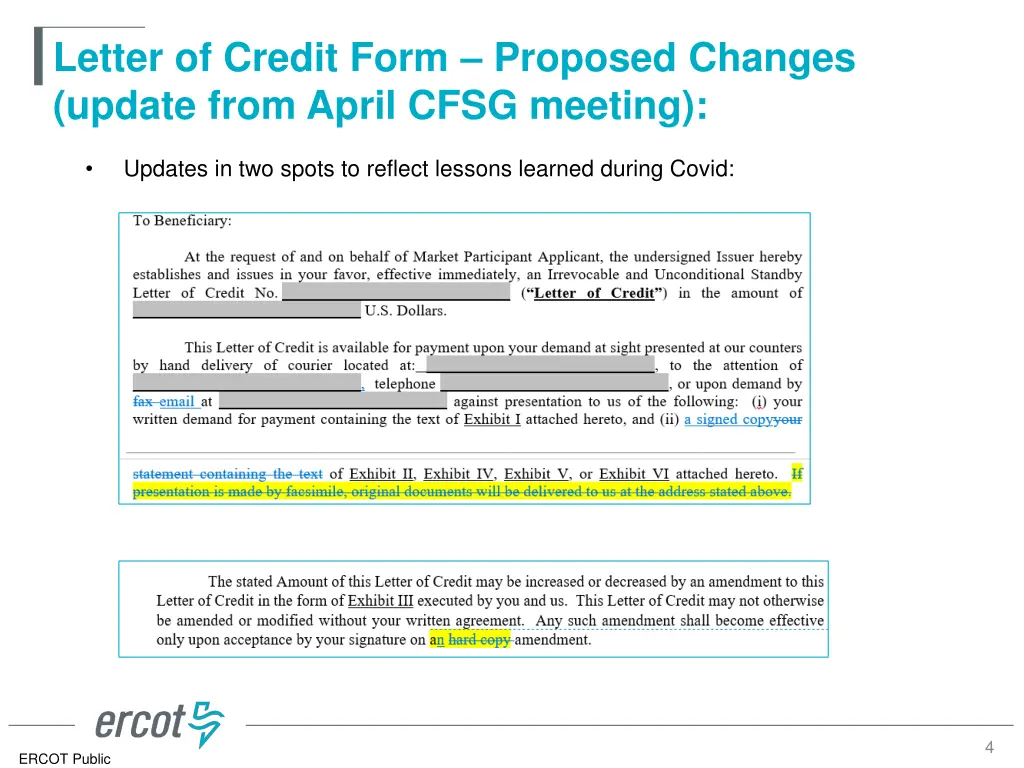 letter of credit form proposed changes update