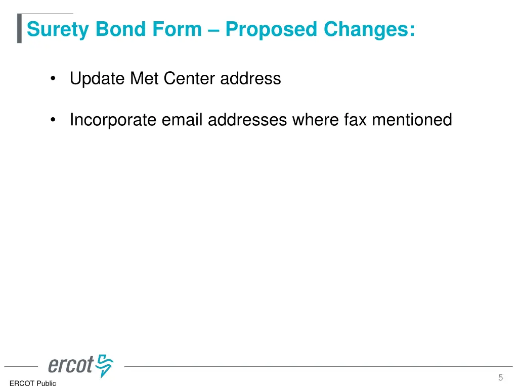 surety bond form proposed changes