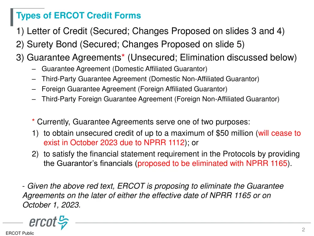 types of ercot credit forms