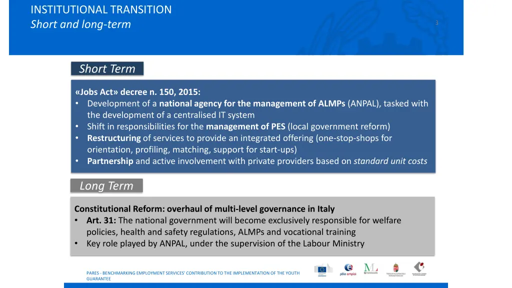 institutional transition short and long term