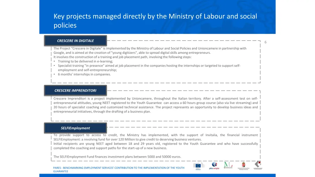 key projects managed directly by the ministry