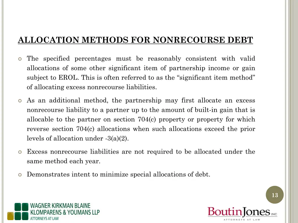 allocation methods for nonrecourse debt