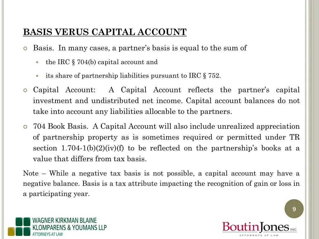 basis verus capital account