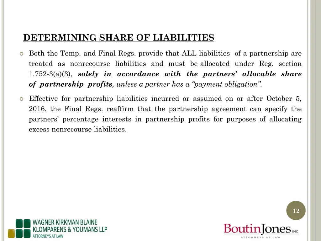 determining share of liabilities