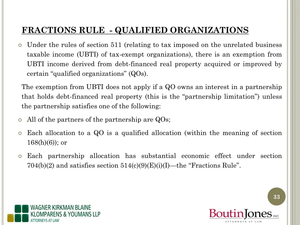 fractions rule qualified organizations