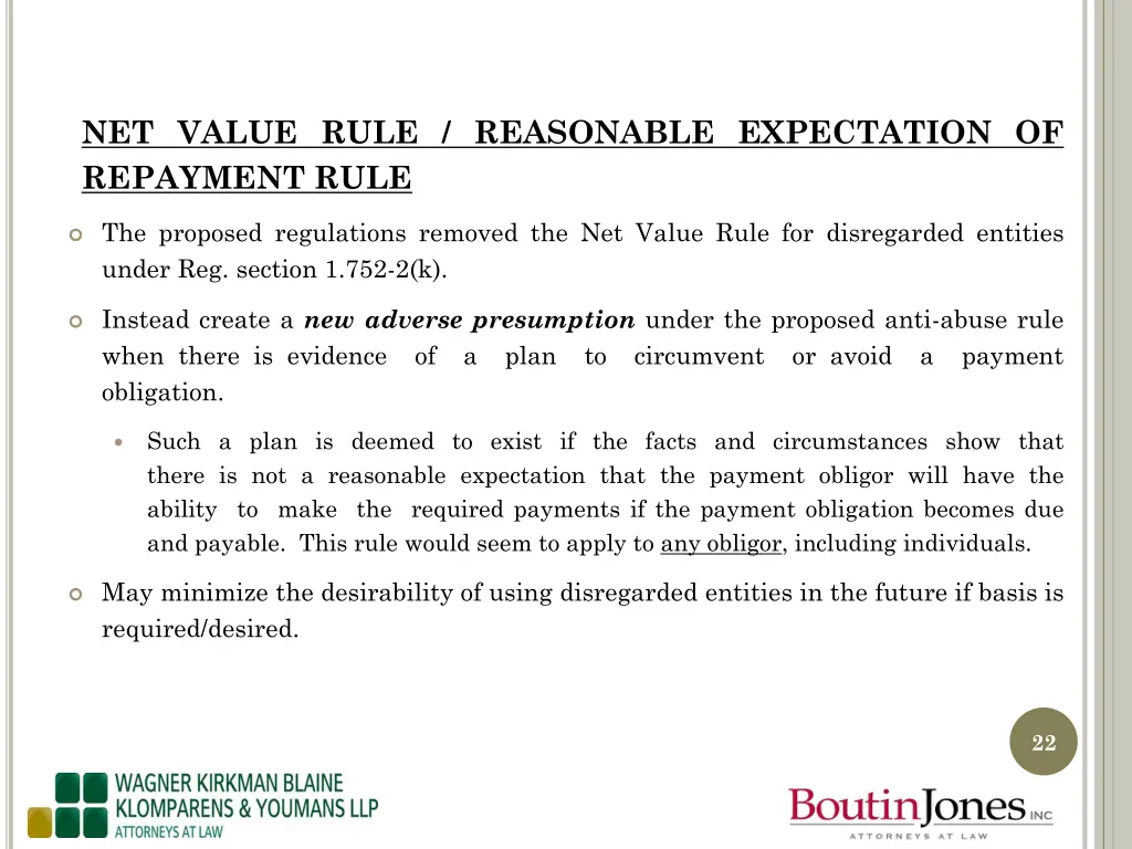 net value rule reasonable expectation