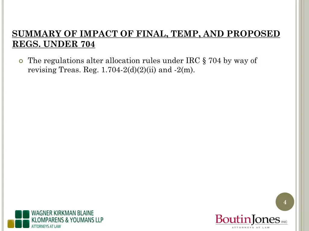 summary of impact of final temp and proposed regs 1