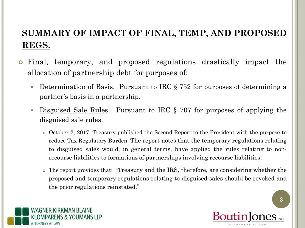 summary of impact of final temp and proposed regs