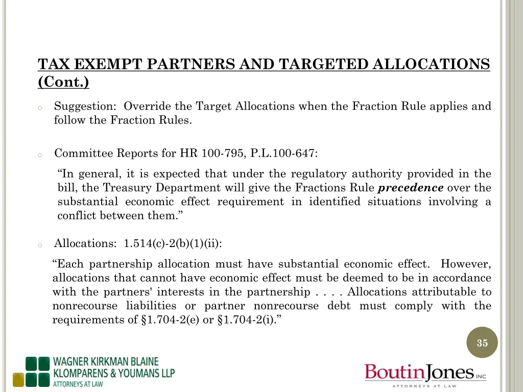 tax exempt partners and targeted allocations cont