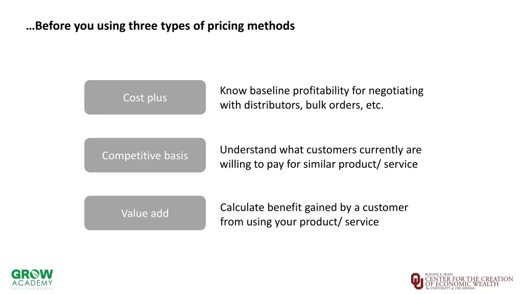 before you using three types of pricing methods