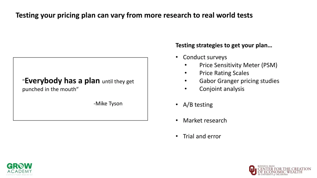 testing your pricing plan can vary from more