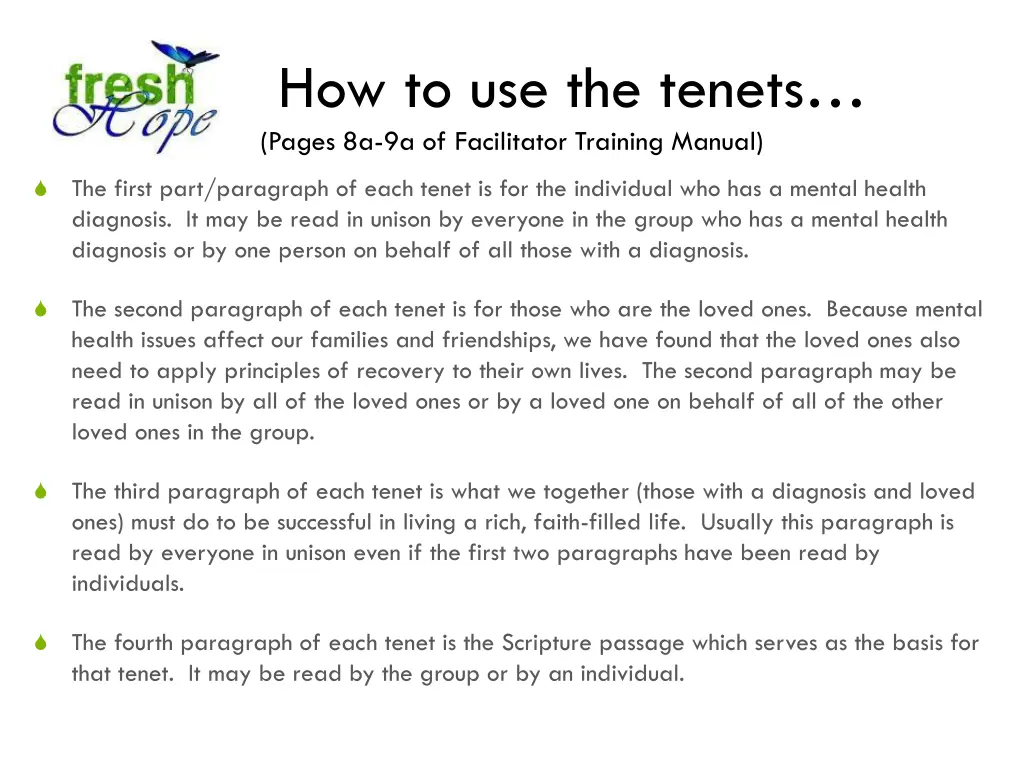 how to use the tenets pages 8a 9a of facilitator