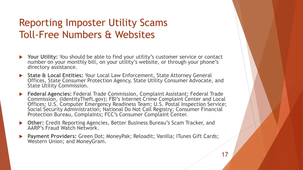 reporting imposter utility scams toll free