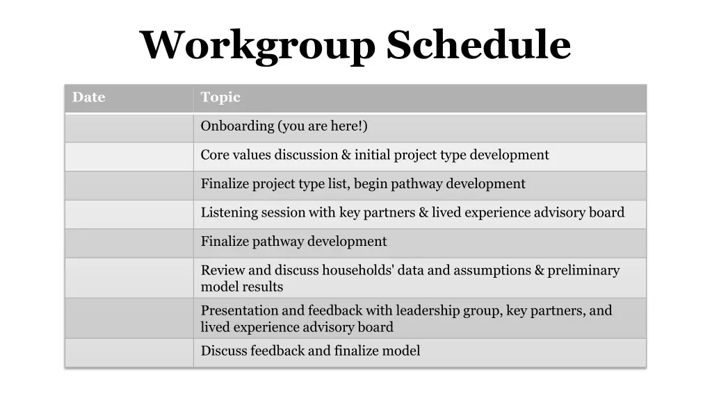 workgroup schedule