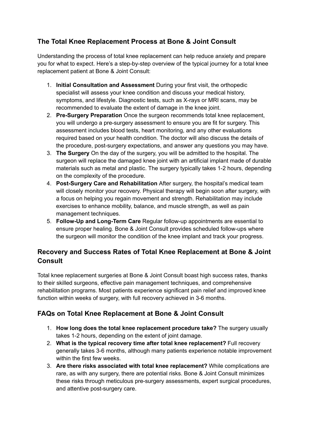 the total knee replacement process at bone joint