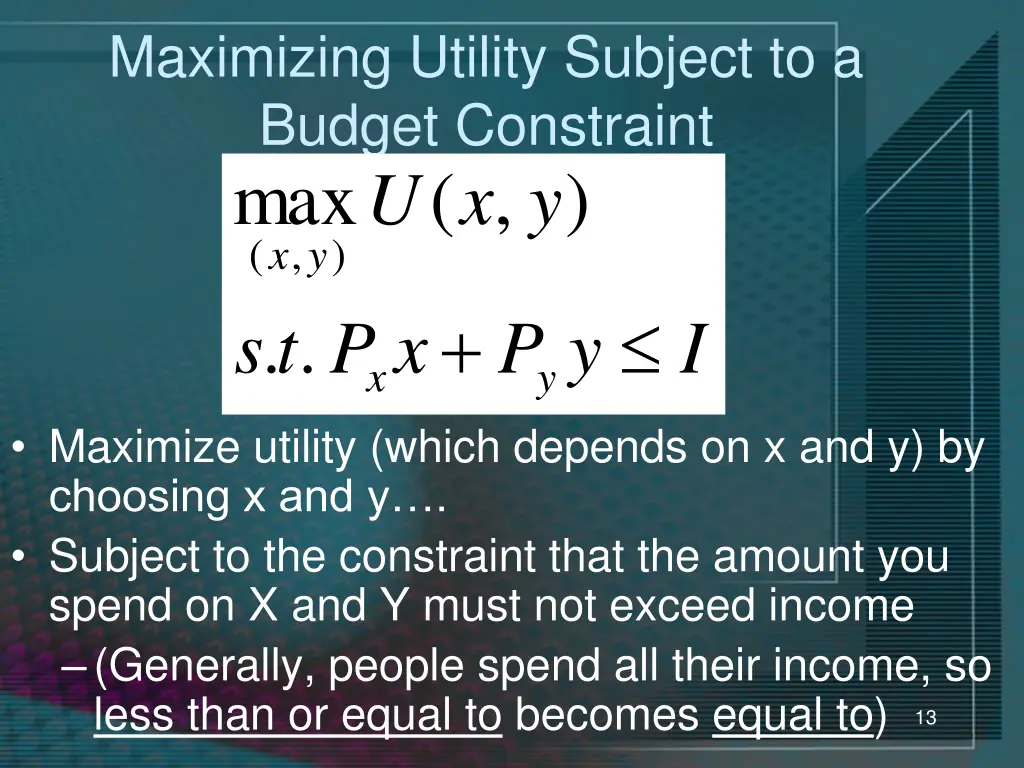 maximizing utility subject to a budget constraint